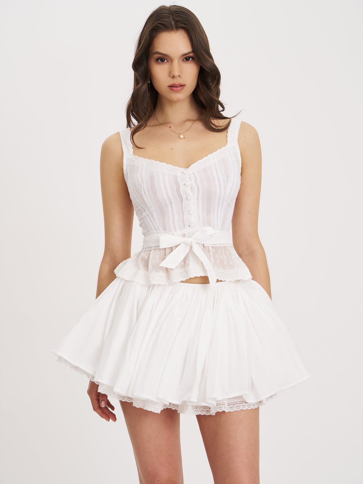 Aliza Lace Trim Layered Cotton Mini Full Skirt
