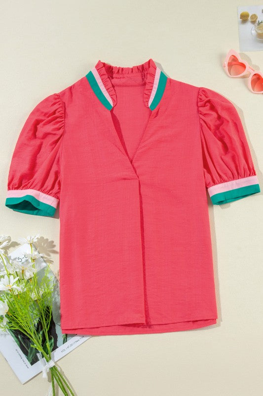 Becky V Neck Short Sleeve Blouse
