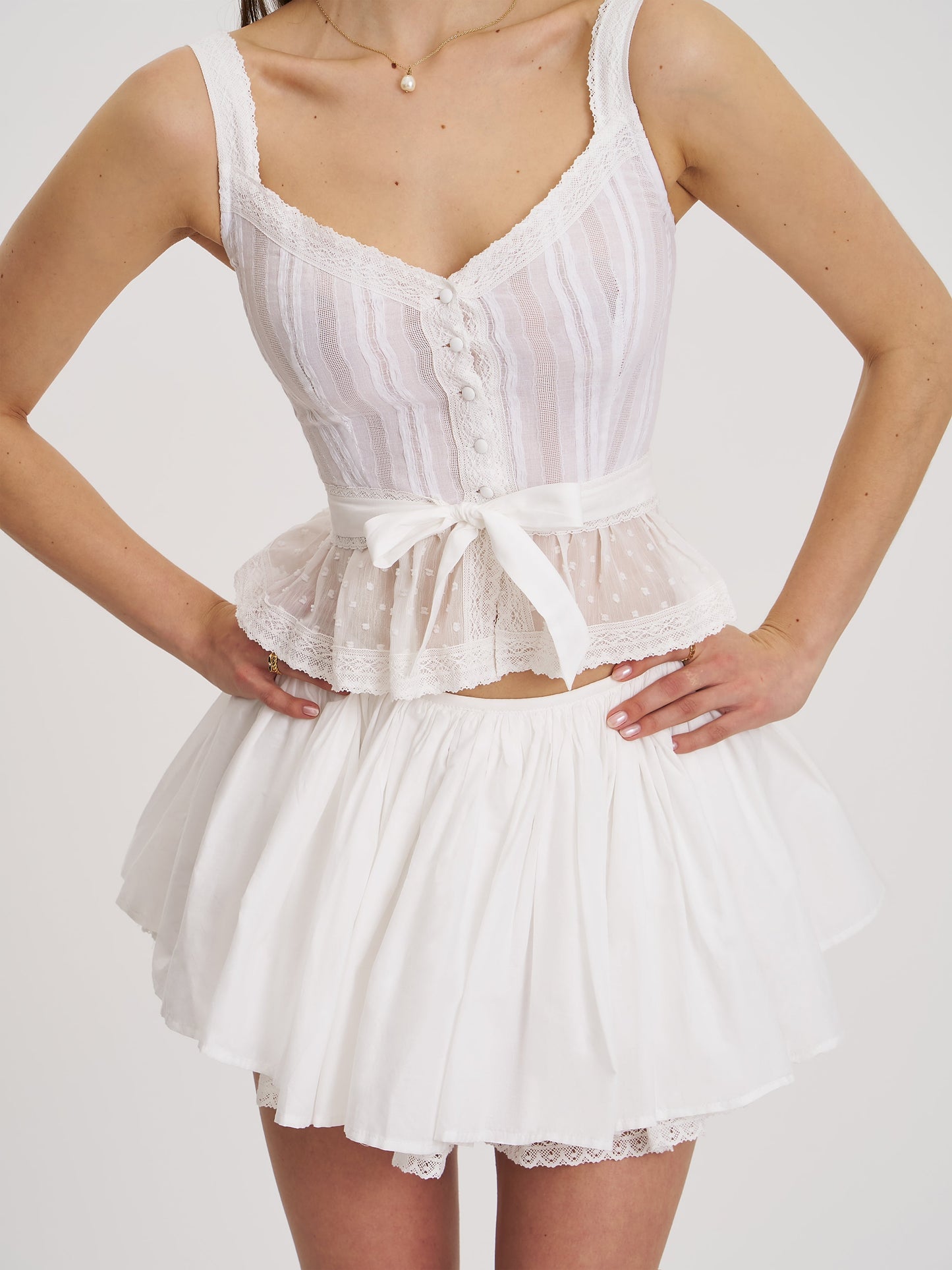 Aliza Lace Trim Layered Cotton Mini Full Skirt