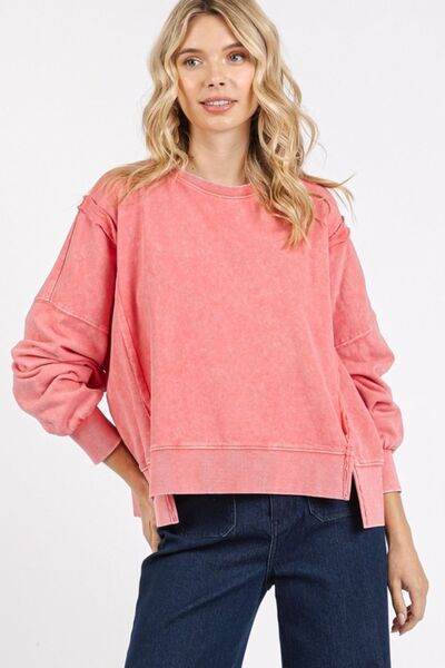 Mittoshop Side Slit Exposed Seam Round Neck Sweatshirt
