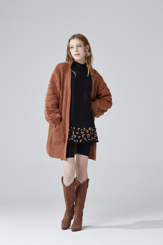 Oversized Pompom Sleeve Cardigan