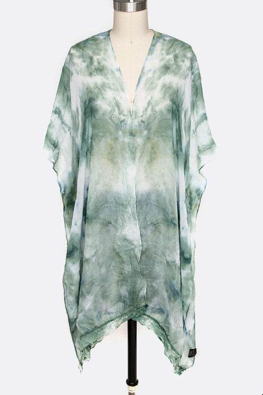 Tie Dye Lace Trim Kimono Cardigan