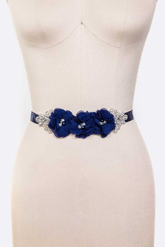 Chiffon Flower Embellished Sash Belt