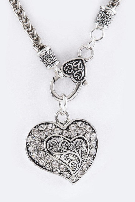 Crystal Swirl Heart Pendant Necklace Set