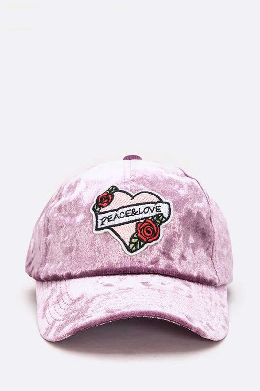 Peace And Love Heart Patch Distress Velour Cap