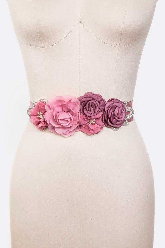 Mix Georgette Flower Embellished Sash Belt