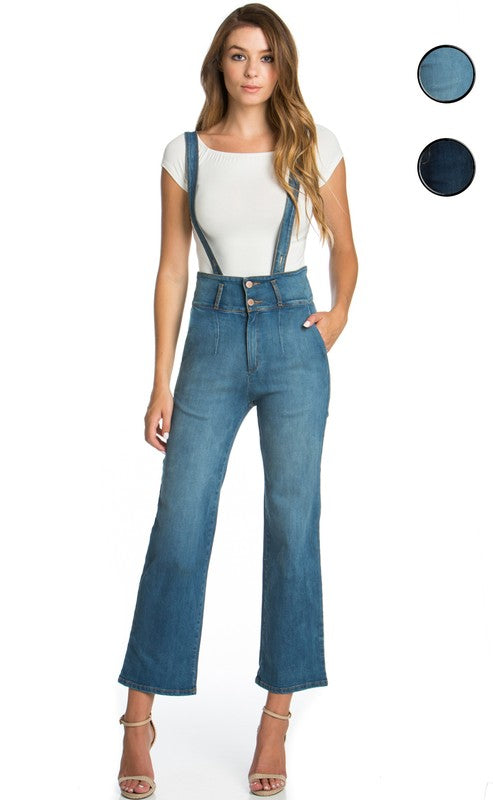 High Waist Flare Overall jean denim romper