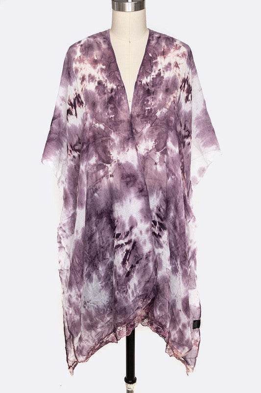 Tie Dye Lace Trim Kimono Cardigan