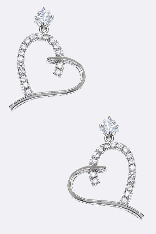 Cubic Zirconia Dangling Heart Earrings