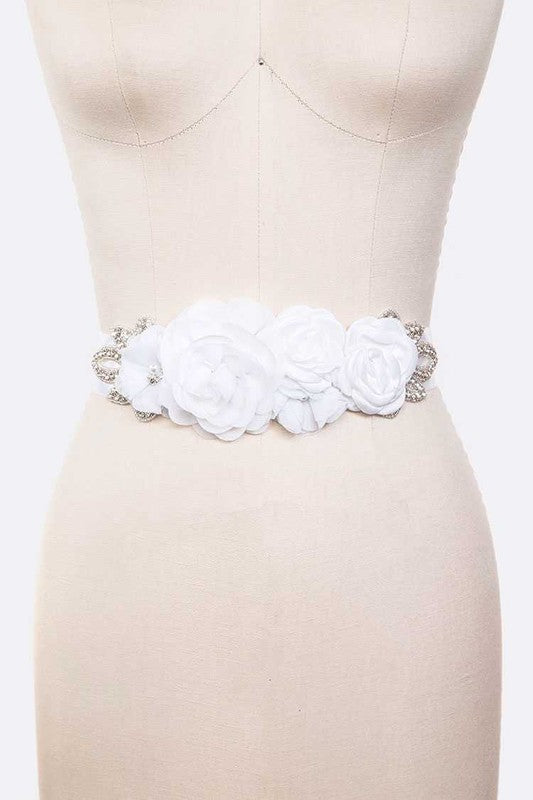 Mix Georgette Flower Embellished Sash Belt