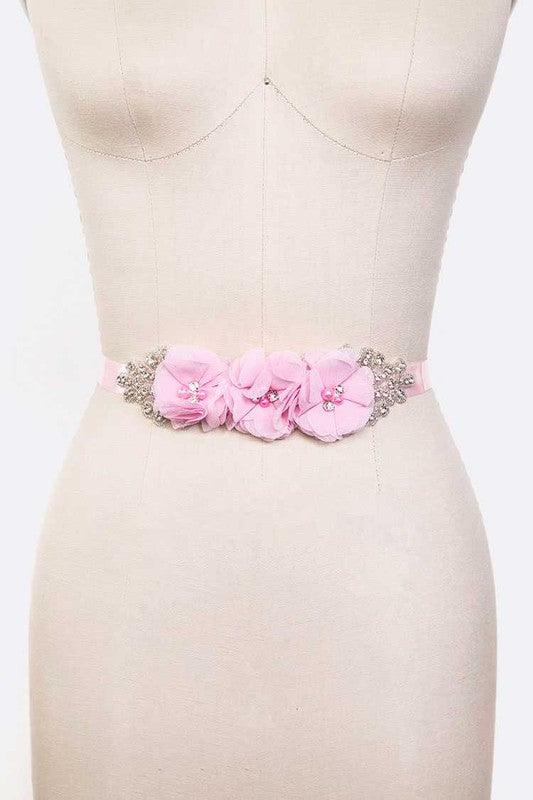 Chiffon Flower Embellished Sash Belt