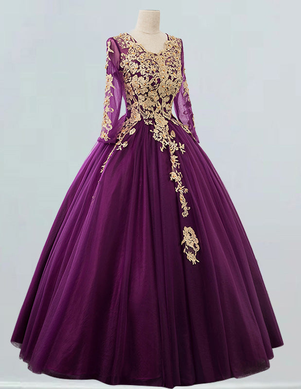 Navy long sleeve bride gown plus size wedding dress gown dark blue princess prom dress ball gown
