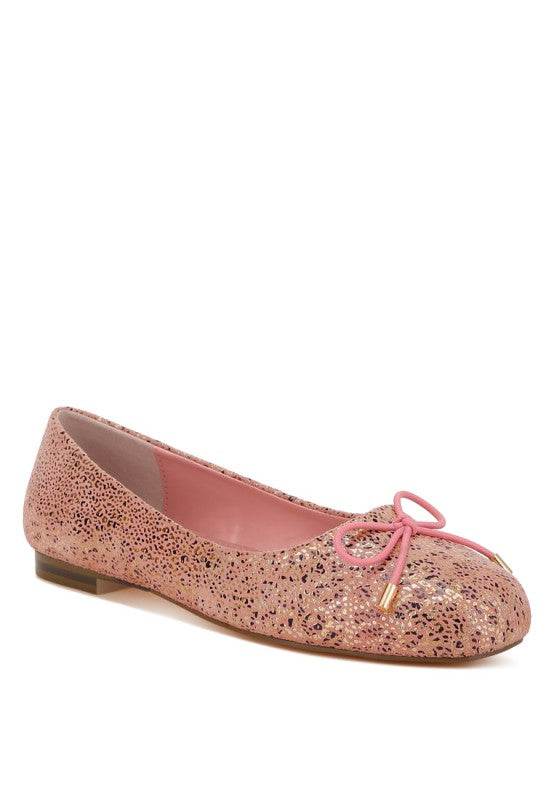 Apollon Bow Detail Foil Print Suede Ballerinas
