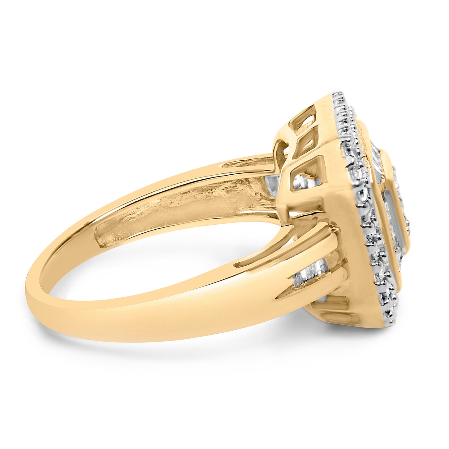 10K Yellow Gold 1/2 Cttw Diamond Square Cluster Cocktail Ring
