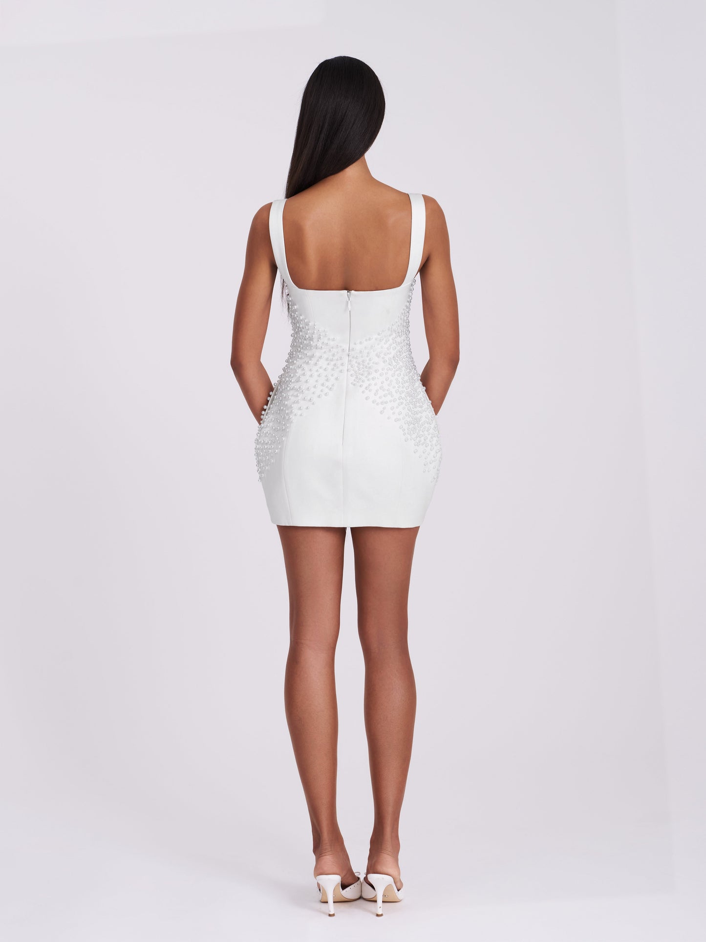 Tais Pearl Beaded Cocoon Shape Sleeveless Mini Dress