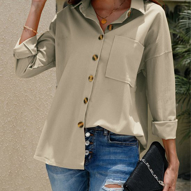 Fall Women Clothing Solid Color Casual Plus Size Long Sleeve Shirt Top Women