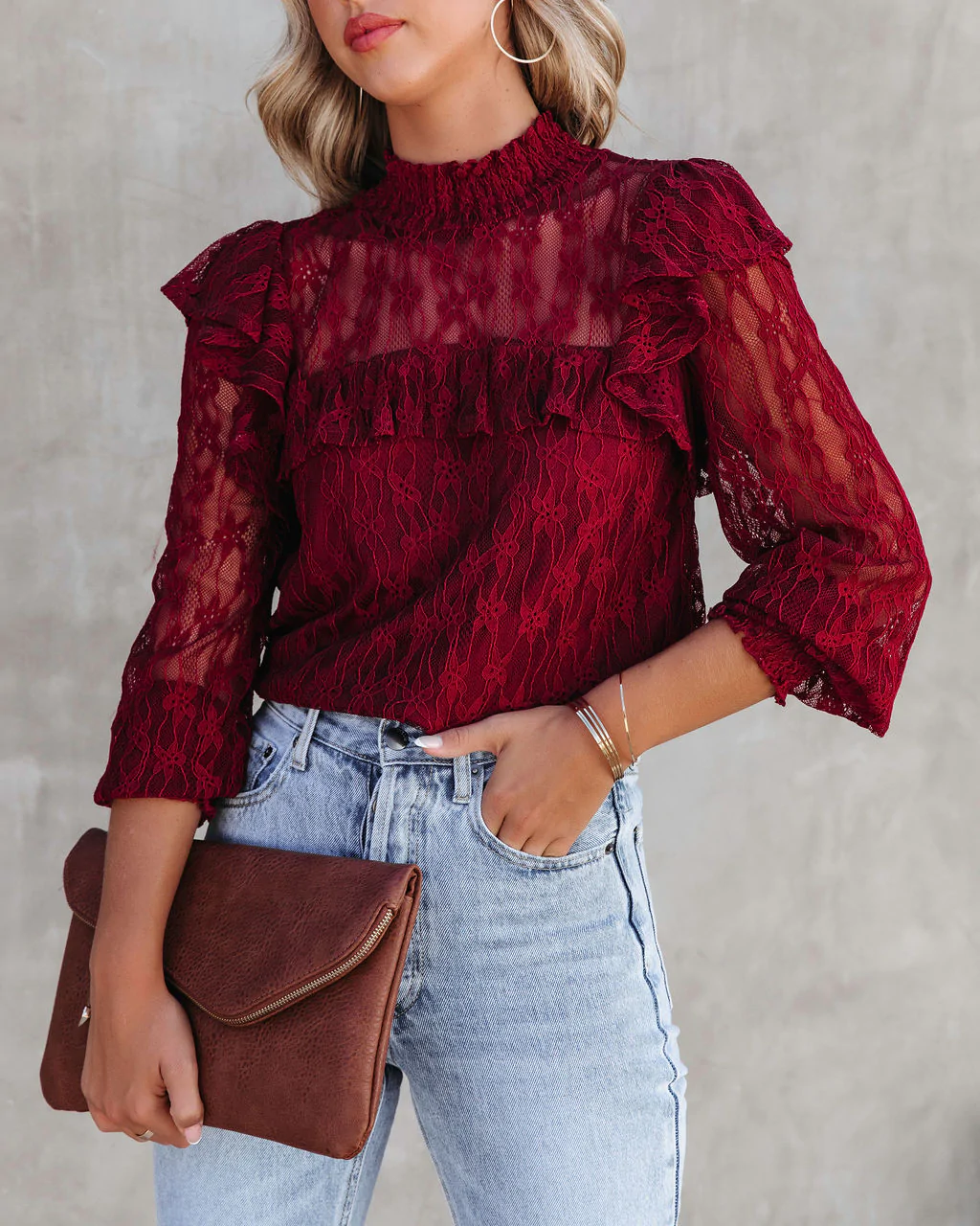 Women Summer Vacation New Gouhua Hollow Lace Lotus Long Sleeve Blouses