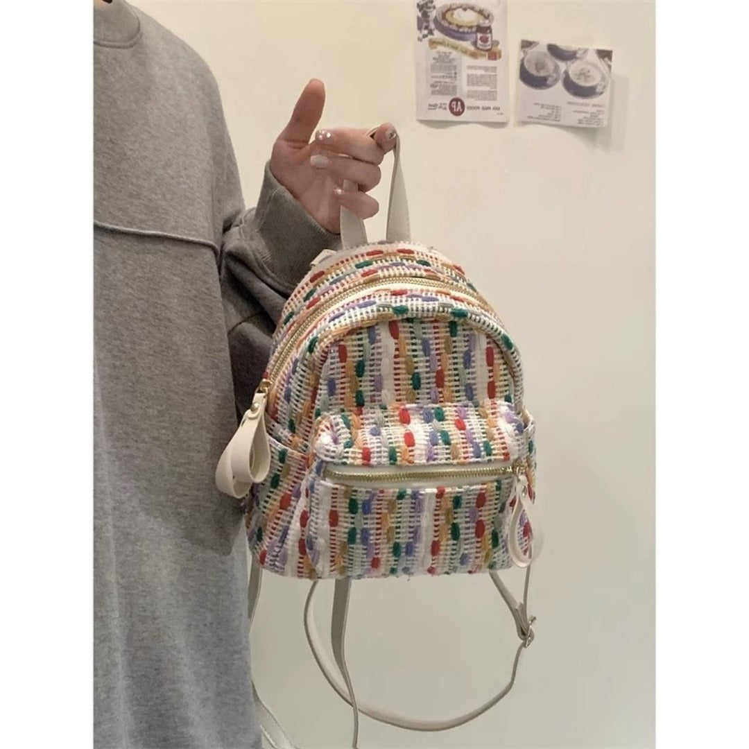 Rainbow Knit Mini Backpack – Stylish Spring and Summer Travel Backpack Purse, Fashionable Mini Backpack for Everyday Use