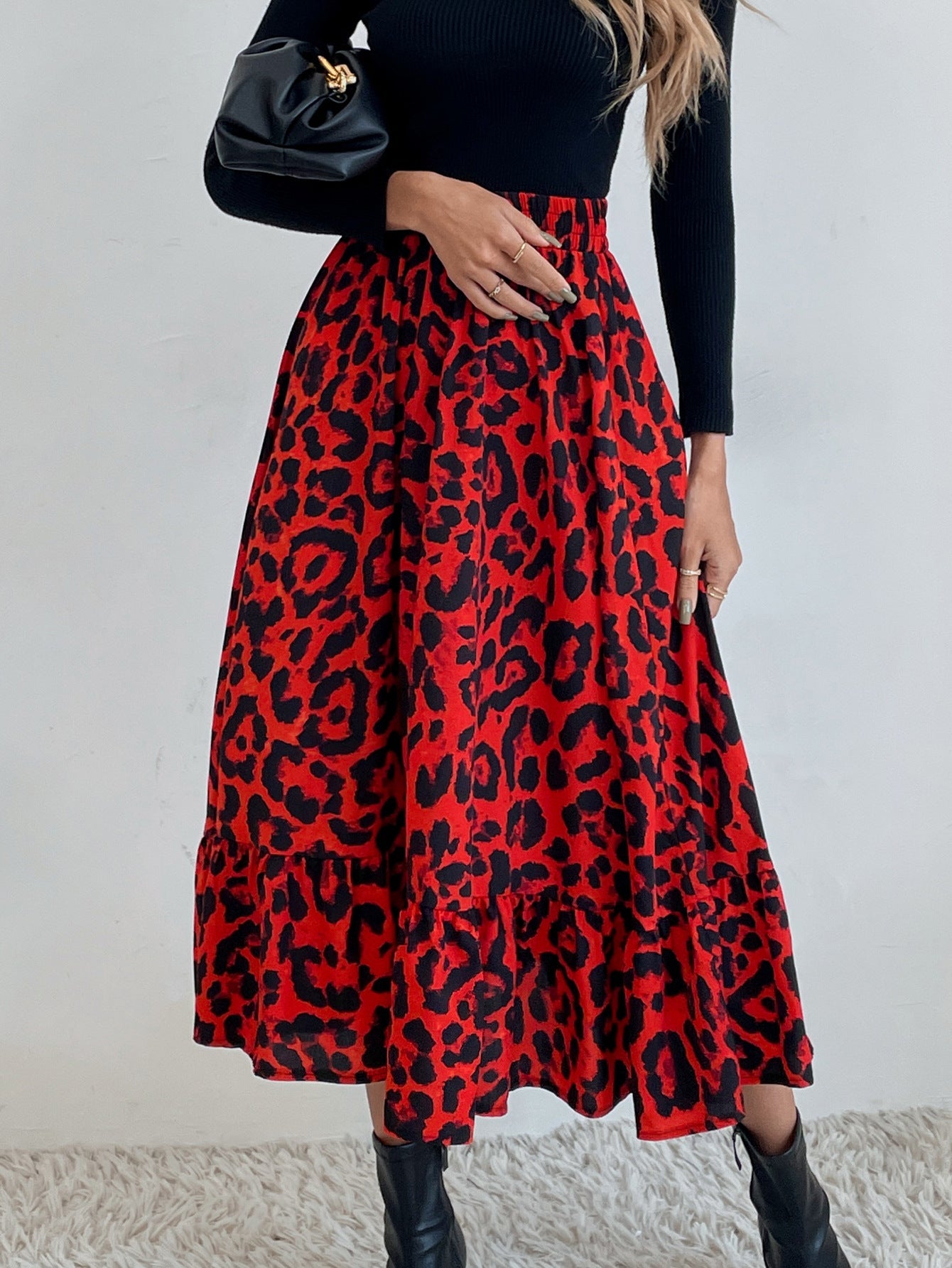 Skirt Women Leopard Print Simple Mid Length Slim Fit A line