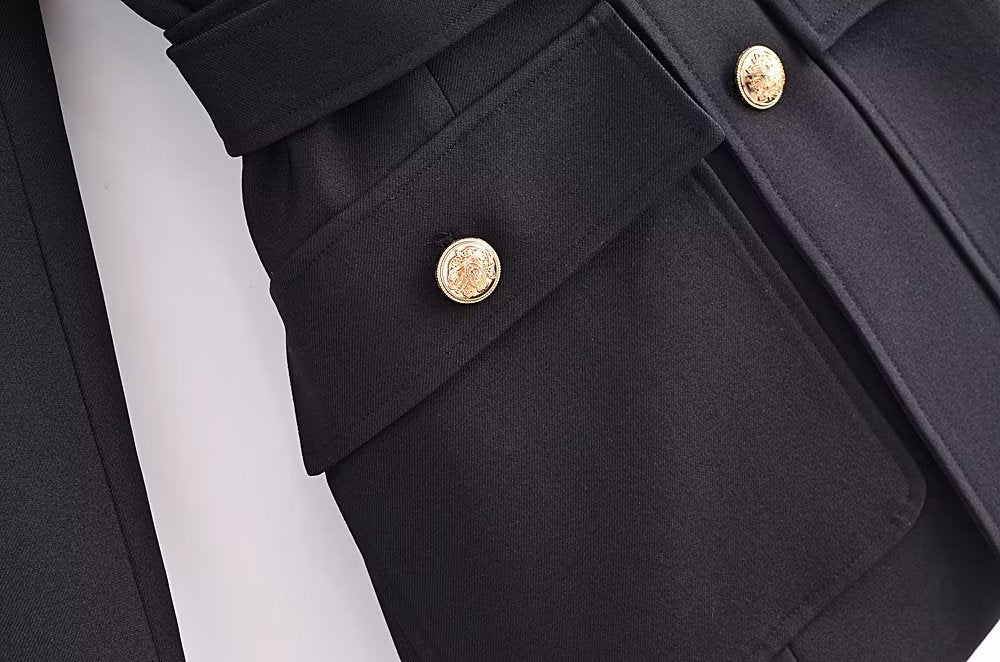 Fall Women Clothing with Belt Button Decoration Slim Fit Figure Flattering Blazer