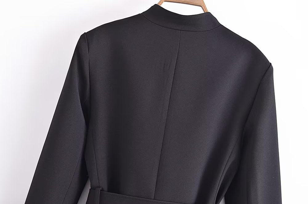 Fall Women Clothing with Belt Button Decoration Slim Fit Figure Flattering Blazer