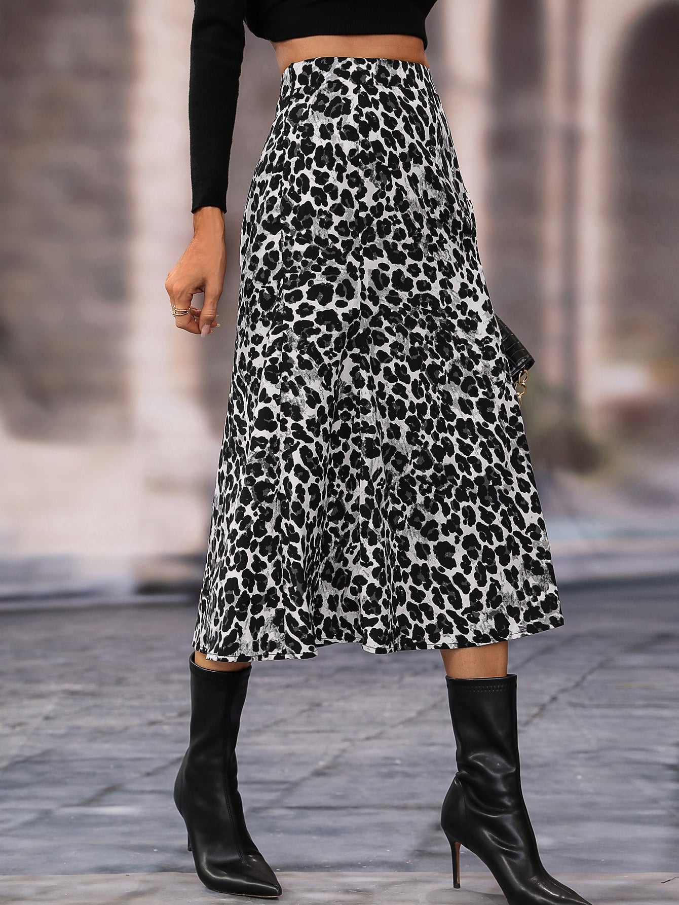 Women Summer Leopard Print High Waist Elegant A Line Skirt