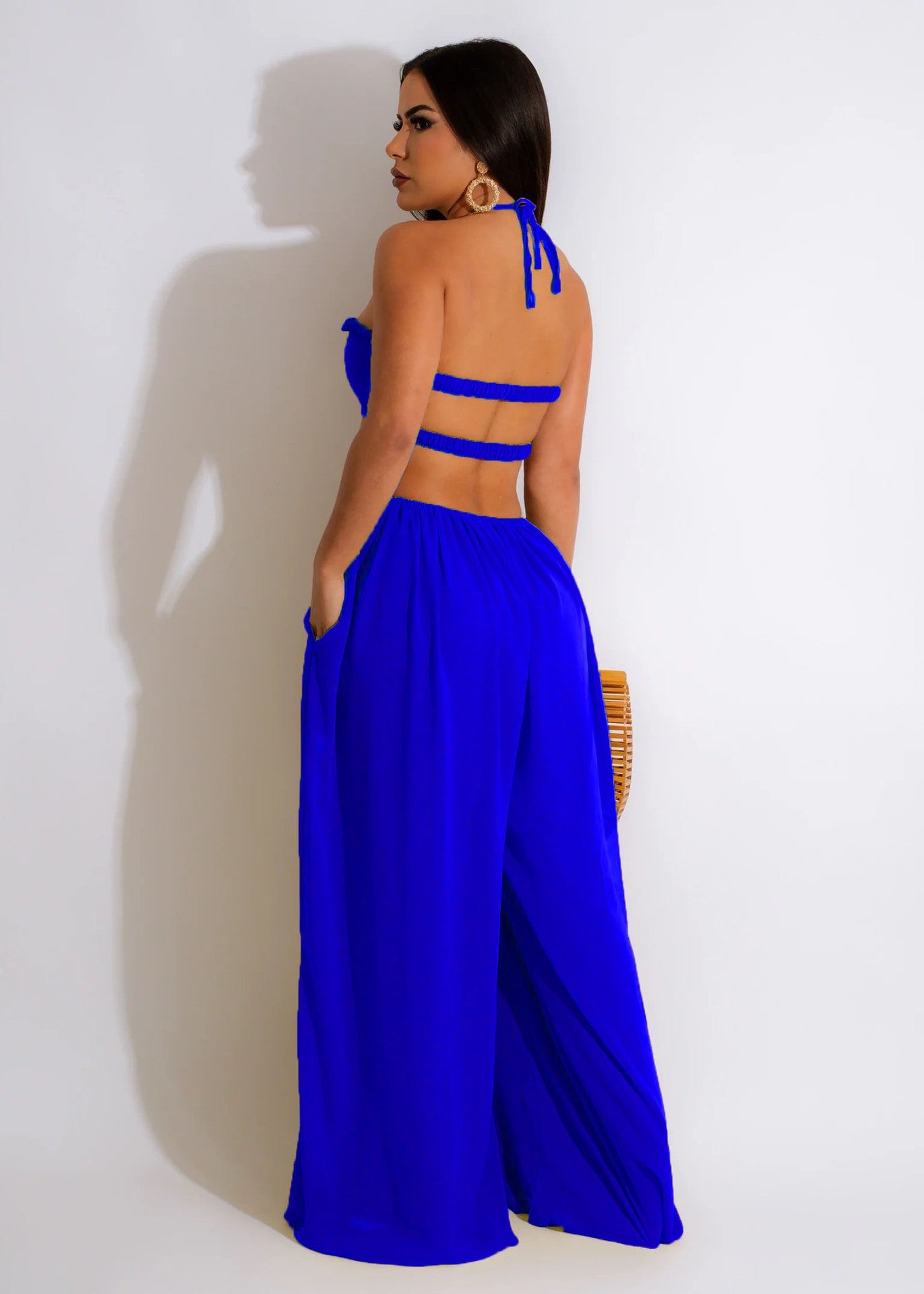 Women Clothing Spring Summer Solid Color Sexy Loose Backless Jumpsuit