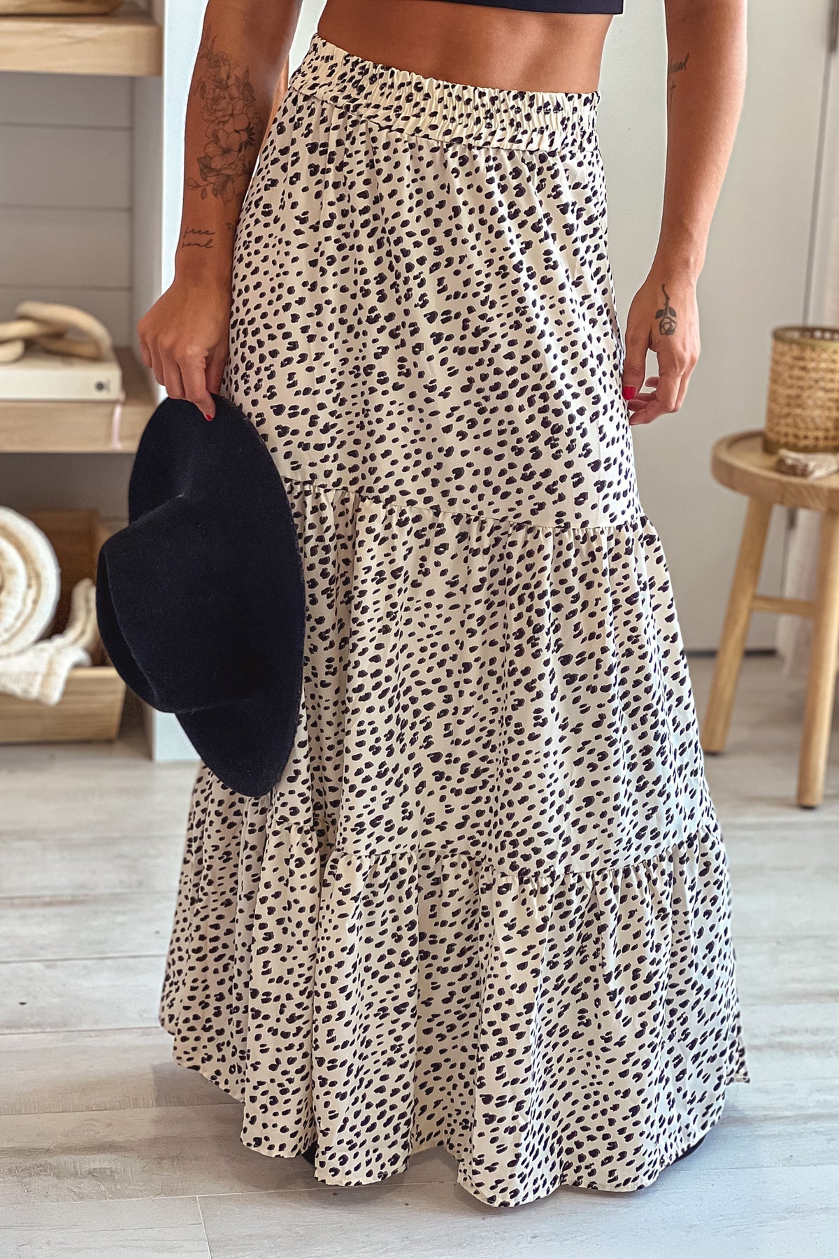 Belia Rayon Leopard Print Pleated Stitching High Waist Casual All Matching Women Wear Dress