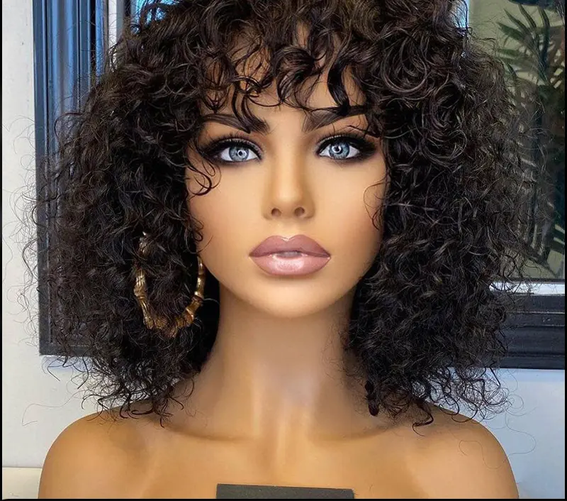 10A Water Wave Bob Wig with Bangs | Peruvian Human Hair | Breathable & Natural | Easy Wear