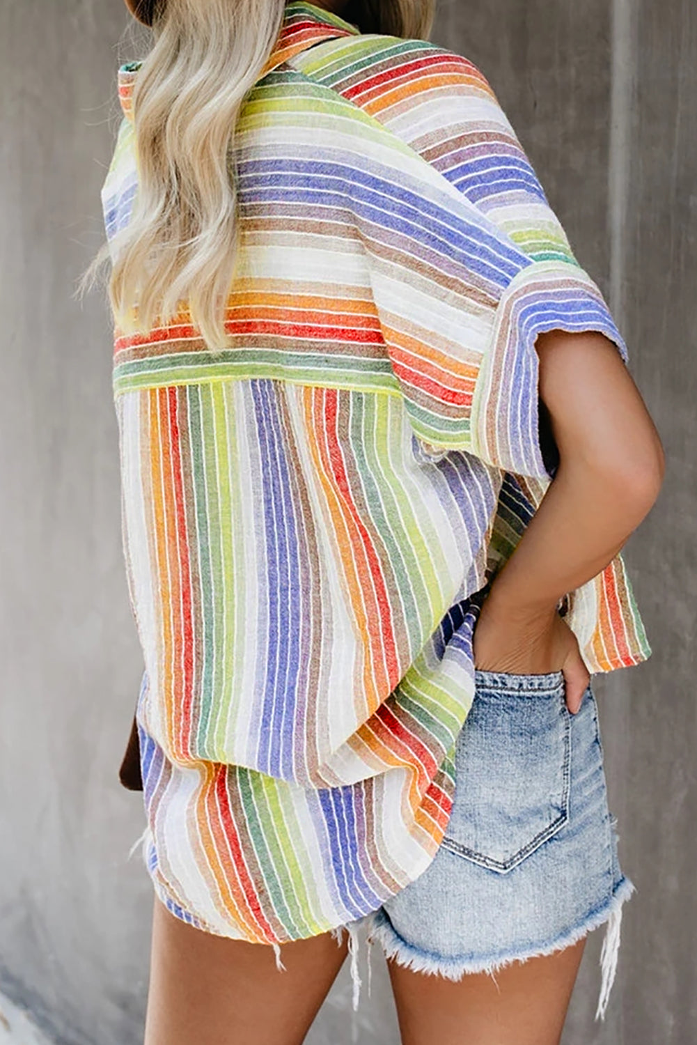 Orange Happier With You Striped Button Top