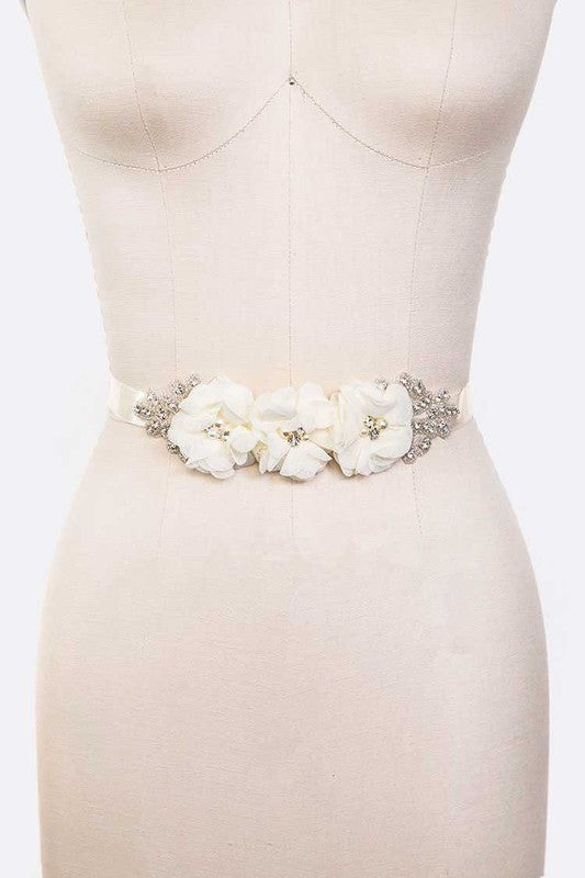 Chiffon Flower Embellished Sash Belt