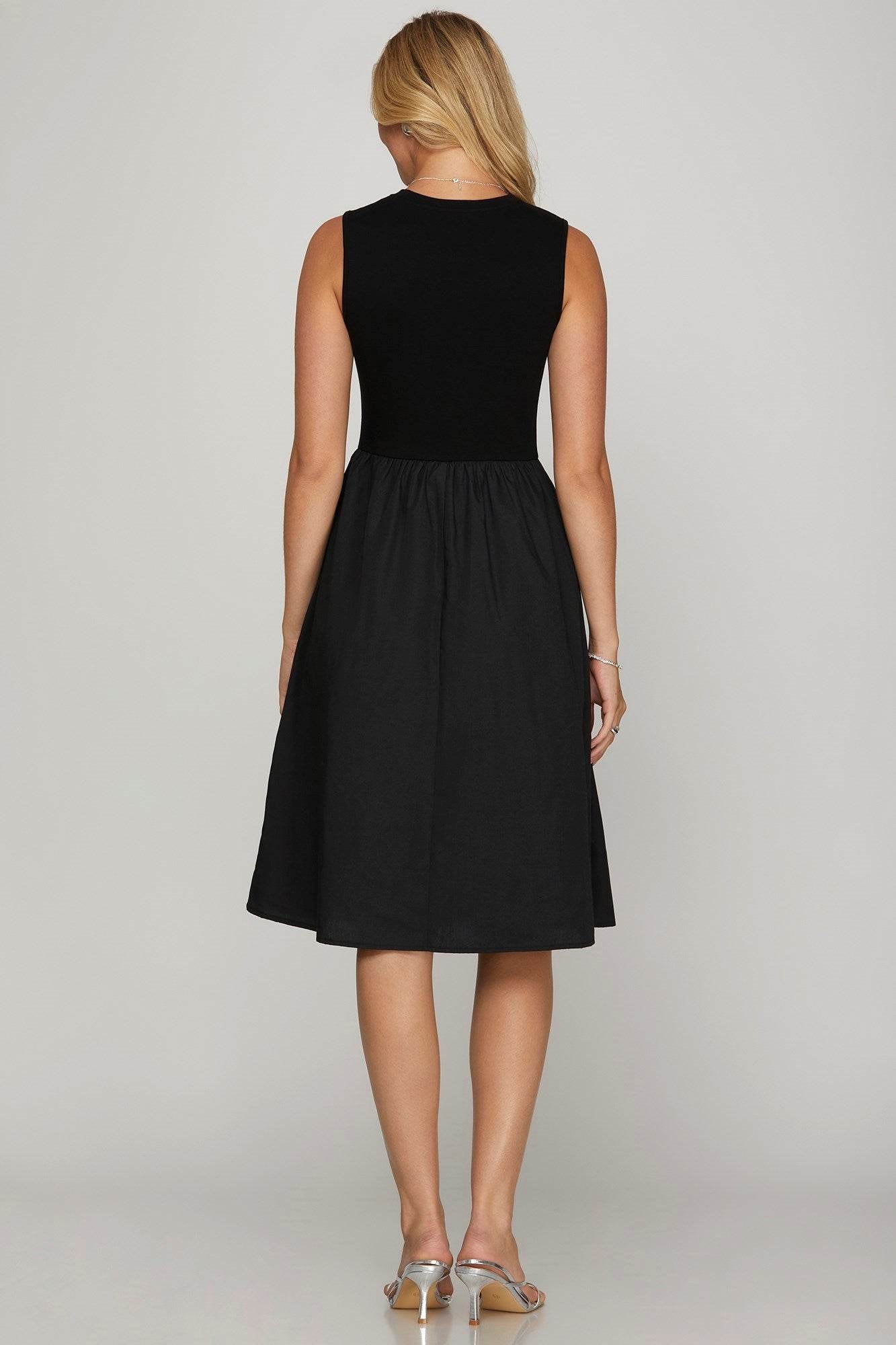 She + Sky Full Size Sleeveless Poplin Woven Midi Dress with Pockets Plus Size