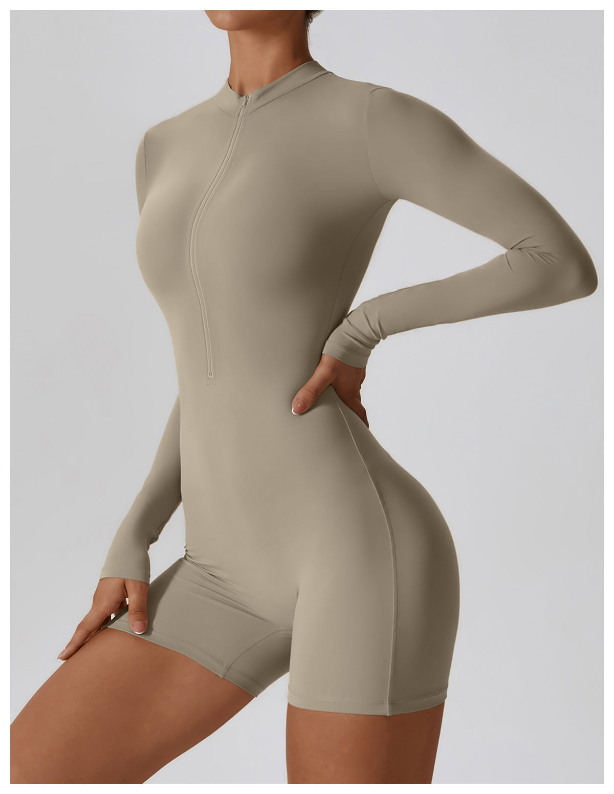 Sollinarry Open Collar Long-Sleeve Zipper One-Piece Dance Fitness Sports Jumpsuit Sexy Tight Yoga Clothes Women