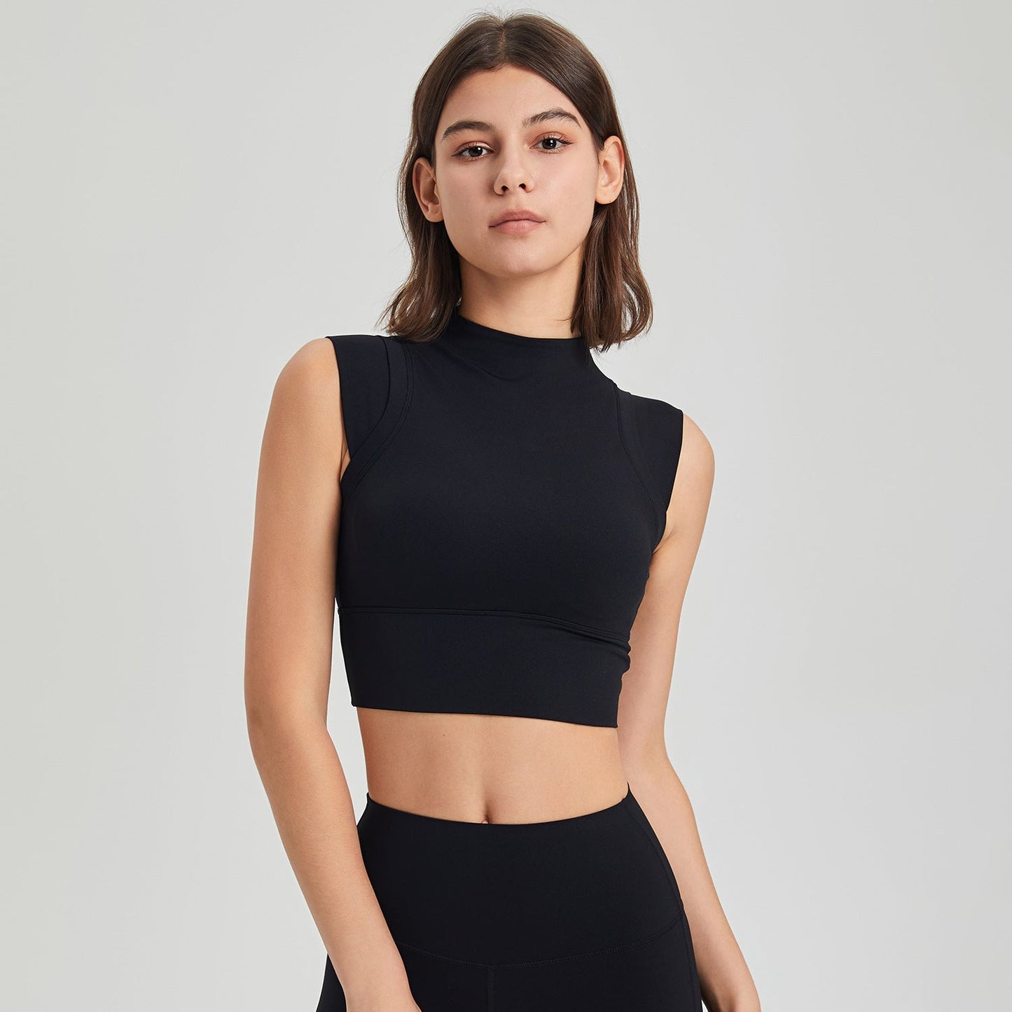 Lycra High Elastic Shockproof Running Exercise Underwear Turtleneck Fixed Cup Yoga Clothes Bra Vest Quick Drying Workout Top