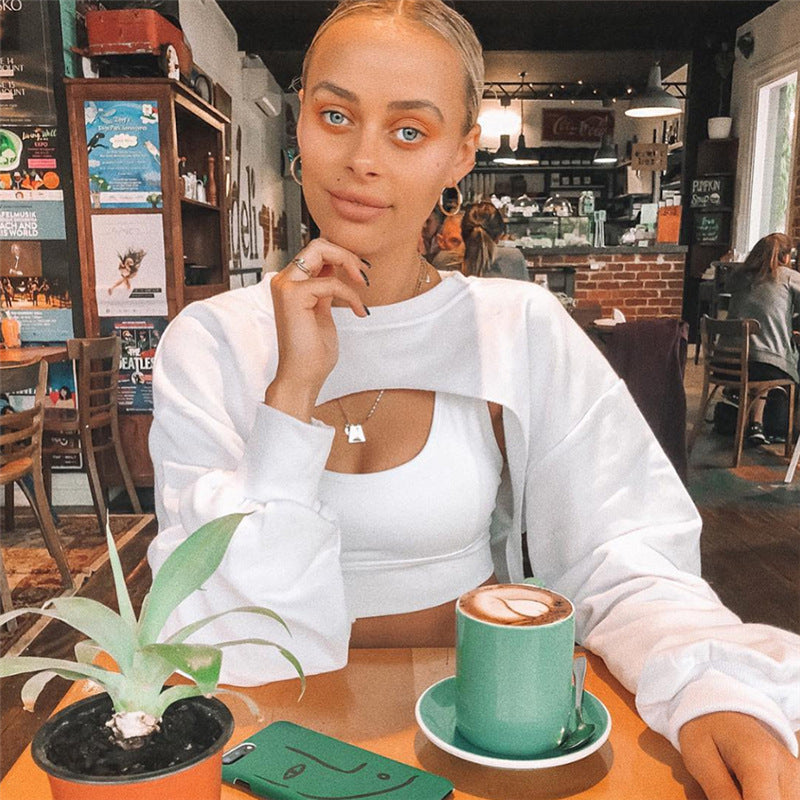 Spring Summer Women Clothing Street Shooting Irregular Asymmetric Solid Color Long Sleeved Sweatshirt