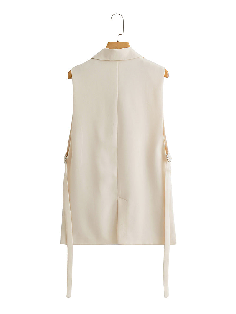 Autumn Solid Color Tied Decorative Split Single Button Vest Blazer Vest