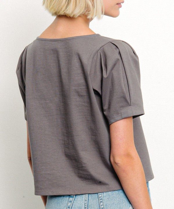 PRE WASHED HEAVY COTTON PRINCESS PUFF SLEEVE CROP