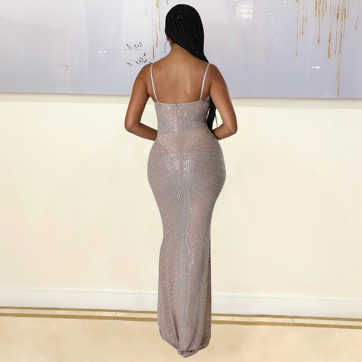 Summer Women Clothing Sexy Mesh Drilling Night Club Slip Dress Women