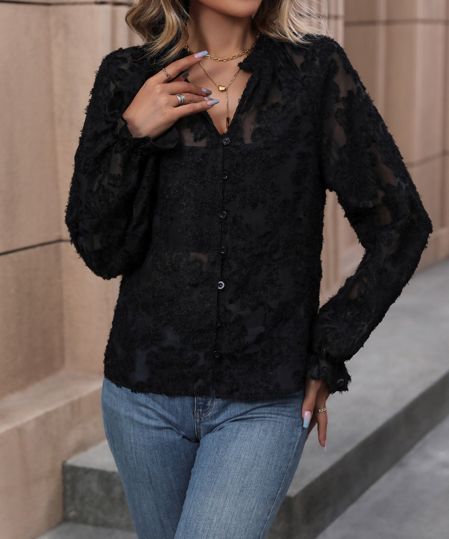 Autumn Women Clothing Long Sleeve Black French Top Women