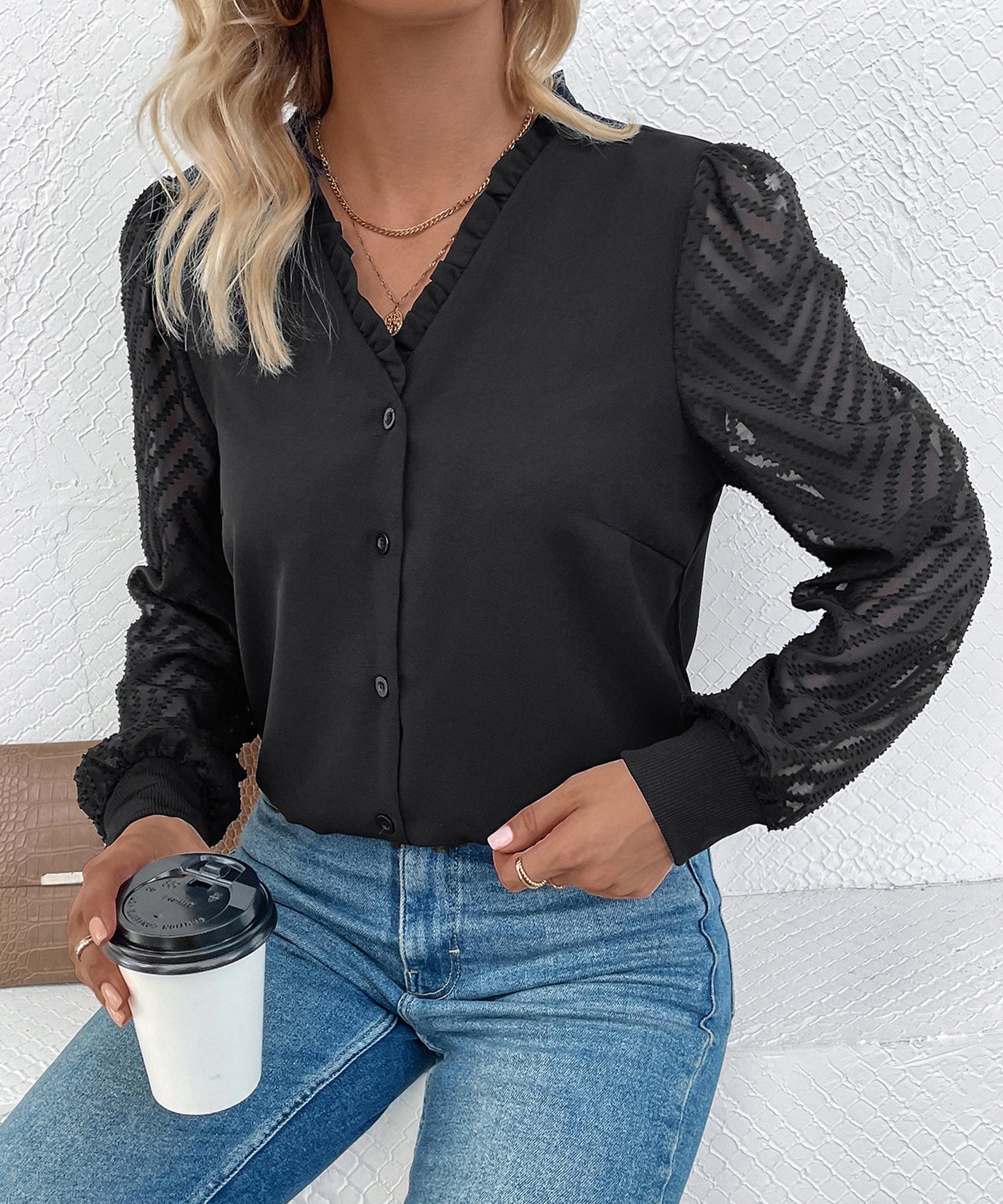 Autumn Women Wear Black Long Sleeved Shirt