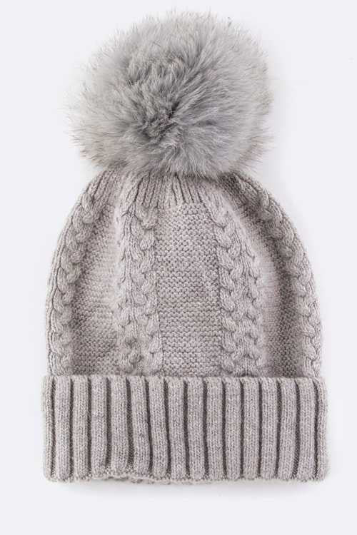 EMMEZ Raccoon Fur PomPom Cashmere Beanie