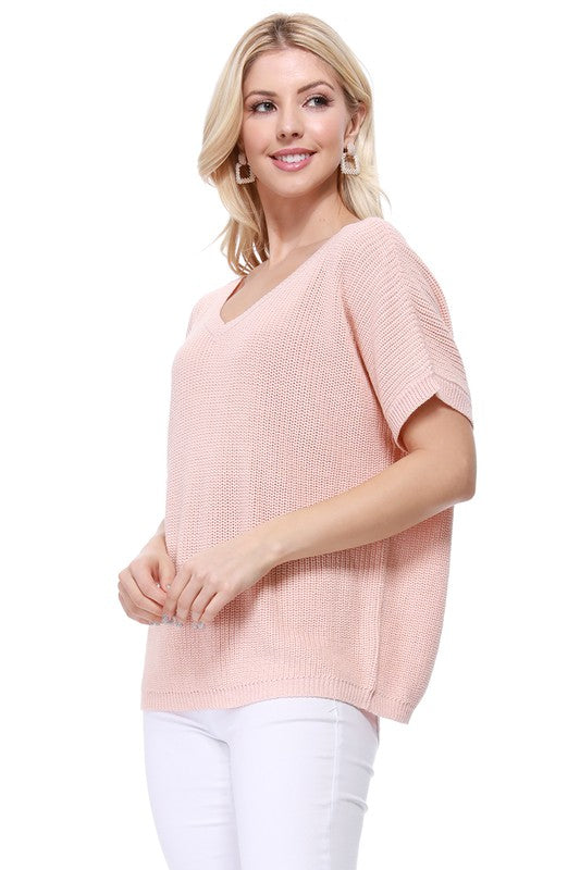 Open Back Half Sleeve Loose Fit Summer Knit Top