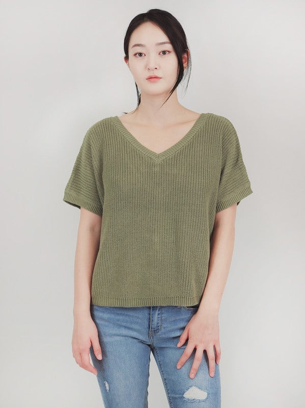 Open Back Half Sleeve Loose Fit Summer Knit Top