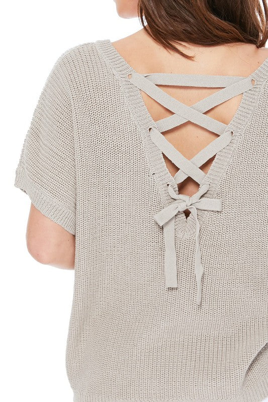 Open Back Half Sleeve Loose Fit Summer Knit Top