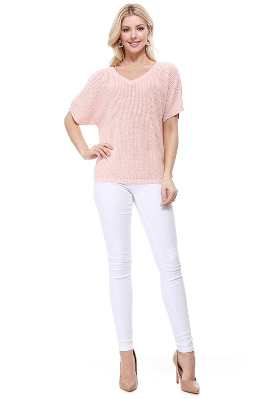 Open Back Half Sleeve Loose Fit Summer Knit Top