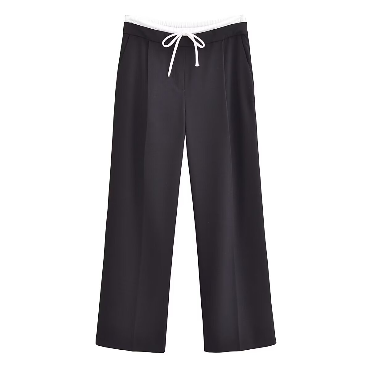 Autumn Women Clothing Office Casual Drawstring Sports Wide Legs Trousers Stitching Design Pants