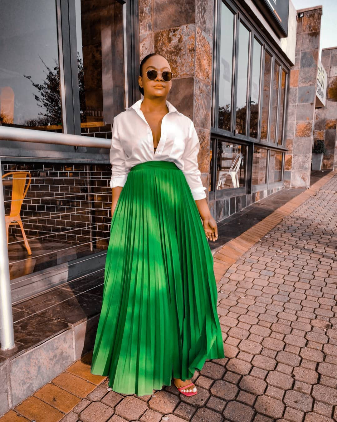 Women Clothing Autumn Winter Solid Color High Waist Pleated Loose Swing Skirt
