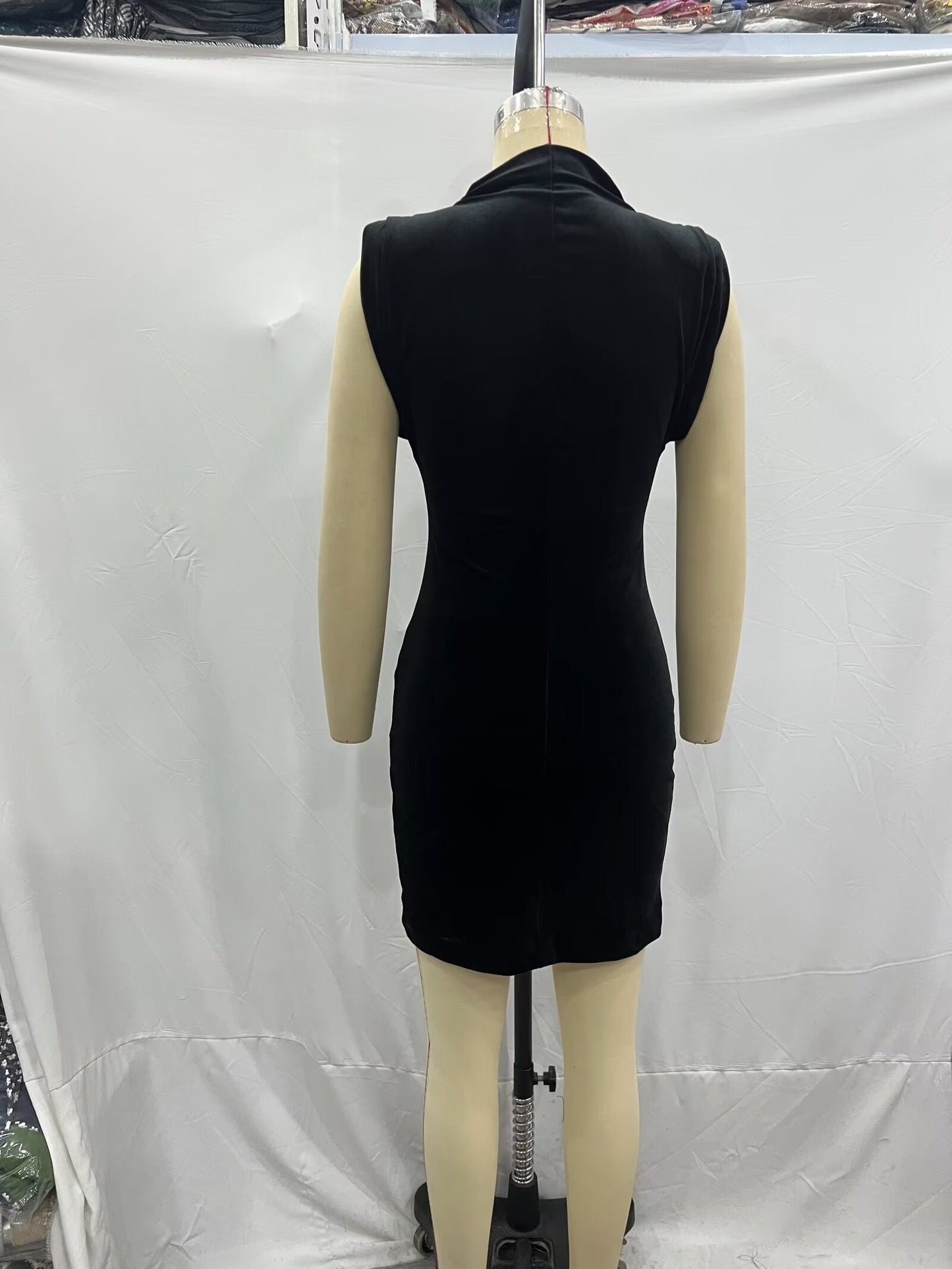 Spring Sexy Short Sleeve Velvet Belt Padded Shoulder Sheath Dress