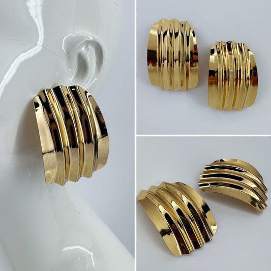 Gold Finish Ruffle Design Post Back Earrings