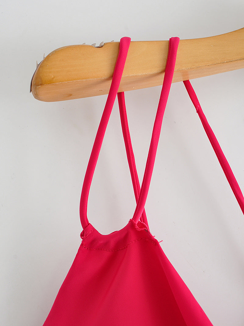 Autumn Sexy Red Silk Satin Texture Strap Dress